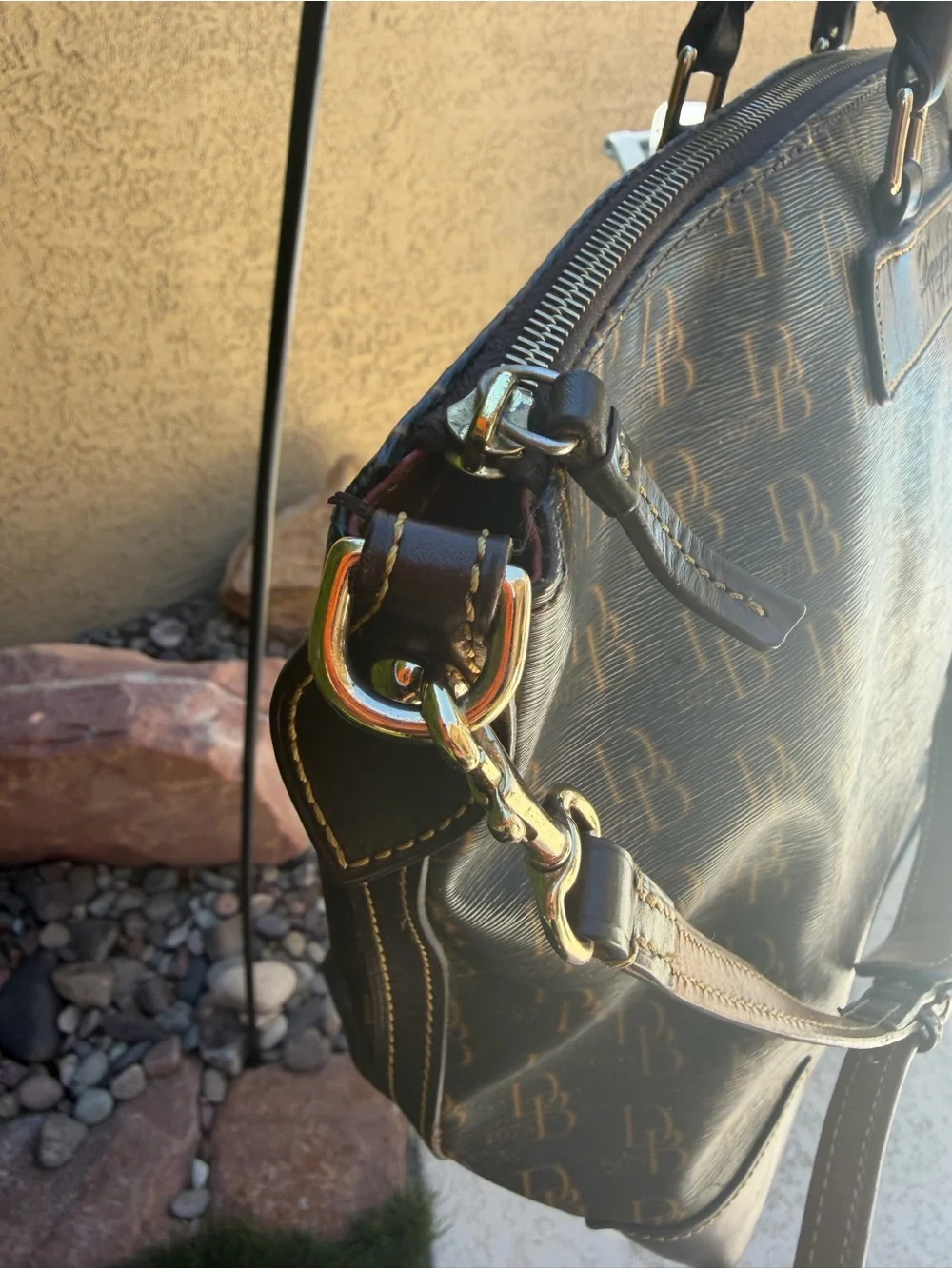 Dooney & Bourke Brown Monogram Travel Tote Bag with Shoulder Strap